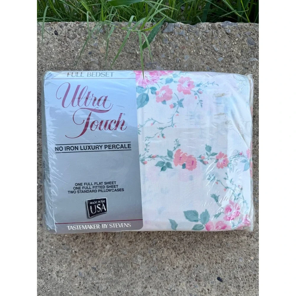 VTG Tastemaker by Stevens Ultra Touch Full Bedset Rose Romance Floral 4pc New